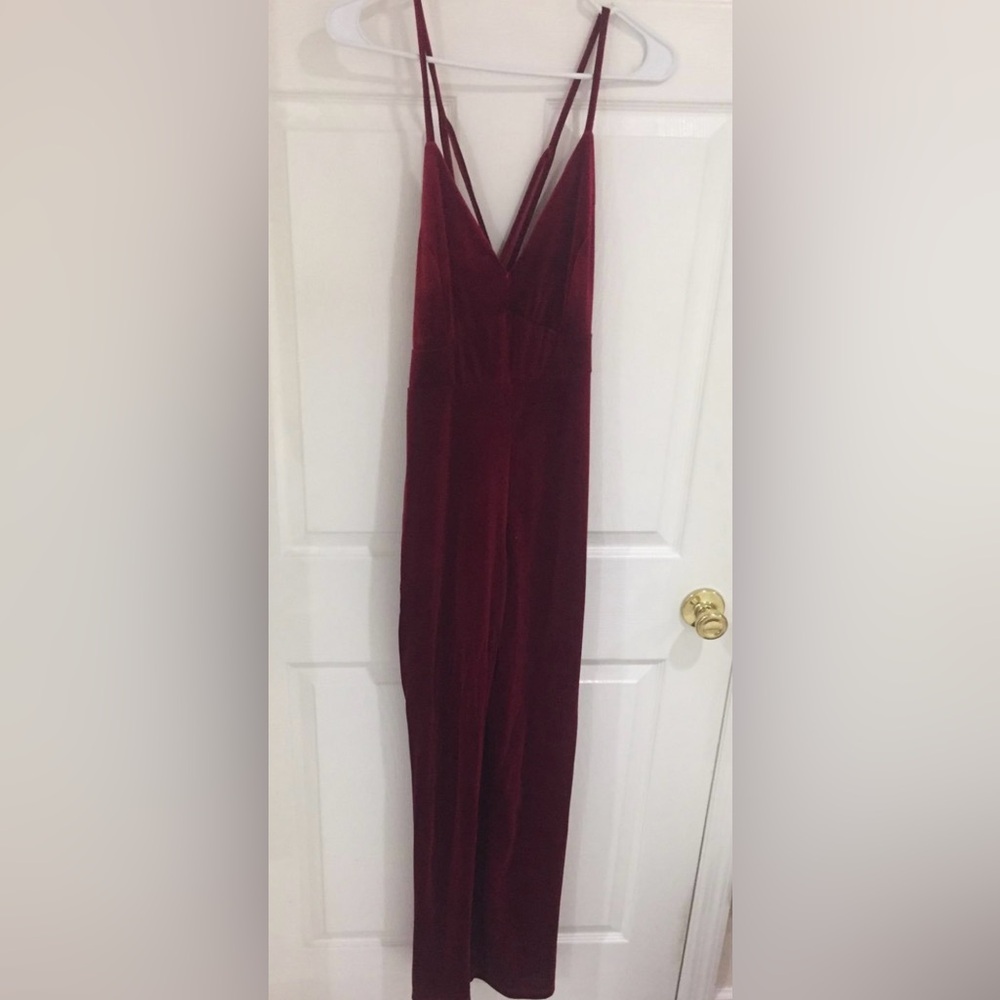 Adorable Burgundy Velvet Jumpsuit
